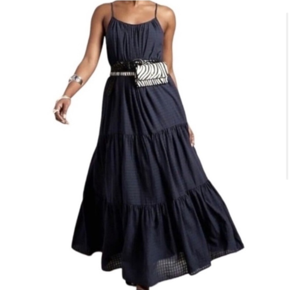 🍒Banana Republic - 2023 Canna Maxi Cotton Tired/Tie Waist Dress - Navy - Size S
